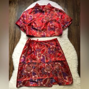 Shein Chinese print Set in Red. Top - M, skirt S